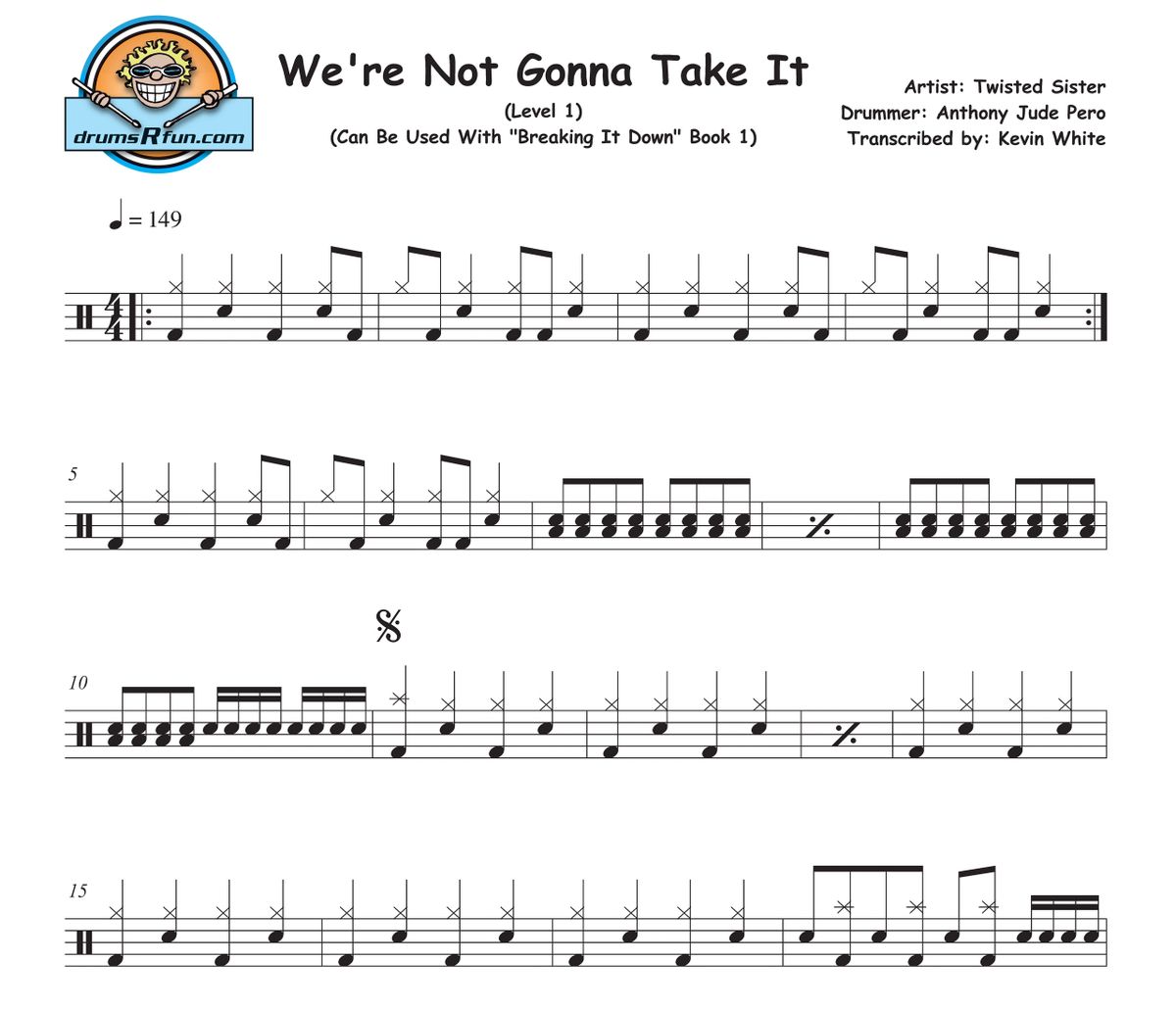 Twisted sister we re not gonna take it drum transcription level 1